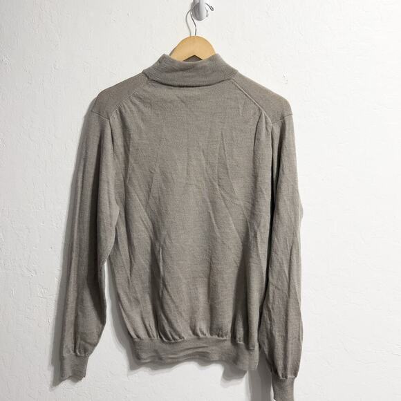 Club Room Sweater Mens Large Merino Wool Mock Knit Tan Khaki Long Sleeve - Picture 2 of 4